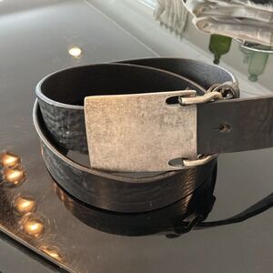 Structure Vintage Mens Italian Leather Belt Silver Buckle Size 36 Black EUC